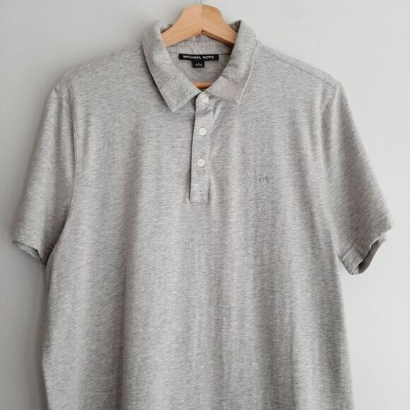MICHAEL KORS | Classic 1/4 Button Short Sleeve Polo Top Soft Tee Gray Men's Sz L - Picture 2 of 12